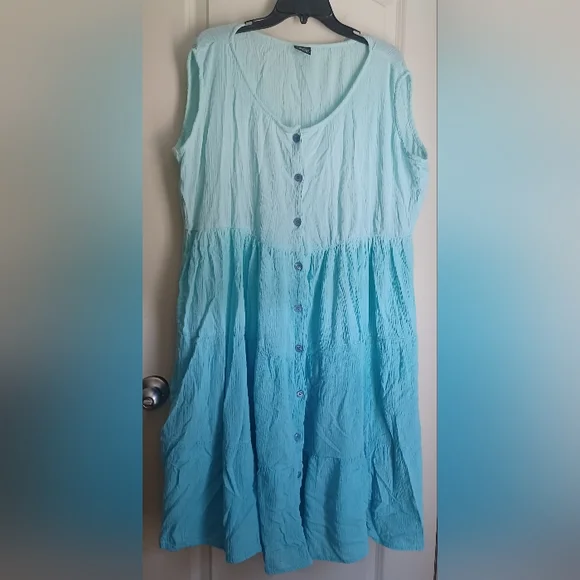Argee blue womems maxidrees sz XL vacation Cruise Beach resortwear longwear - Picture 2 of 5